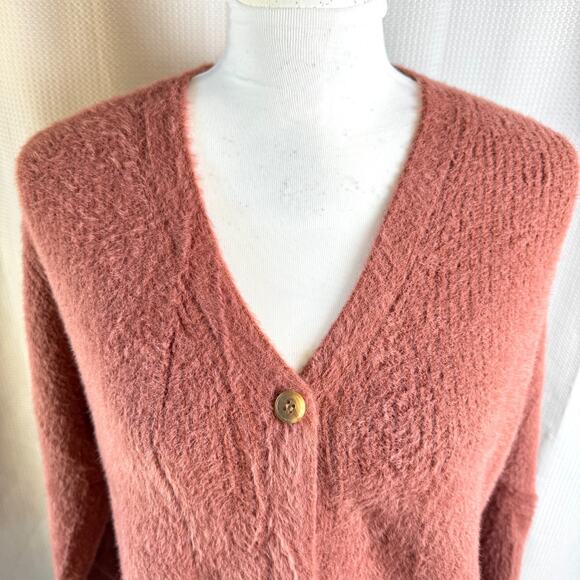 The Commons Cozy Soft Fuzzy Womens Large Rust Button Up Cardigan Sweater in EUC - Picture 8 of 10